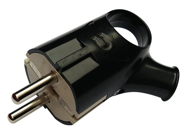  Вилка электр. угловая евро с кольцом 16А черная /09155/