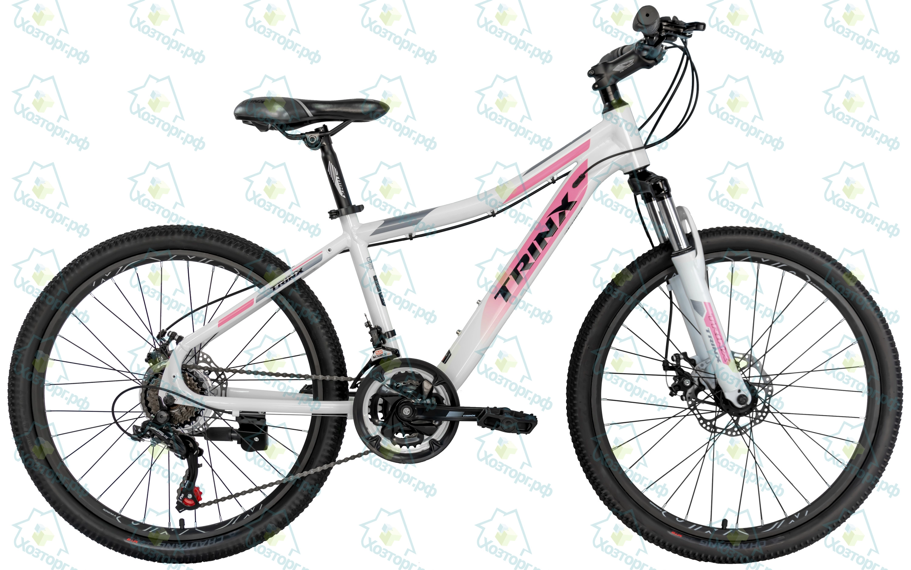  Велосипед TRINX 24" N104 рама 14,5", белый/розовый-серый *