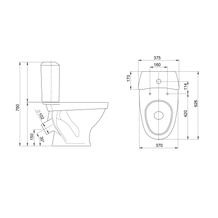  Унитаз-компакт "3707, 8036" кн/арм, гориз.выпуск, бачок и сид.*