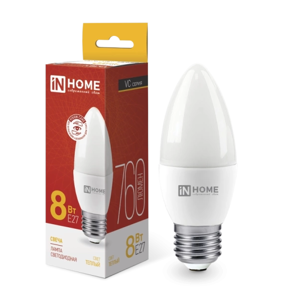  Лампа светодиодная   8Вт Е27 теплый свет, свеча /20440/ *
