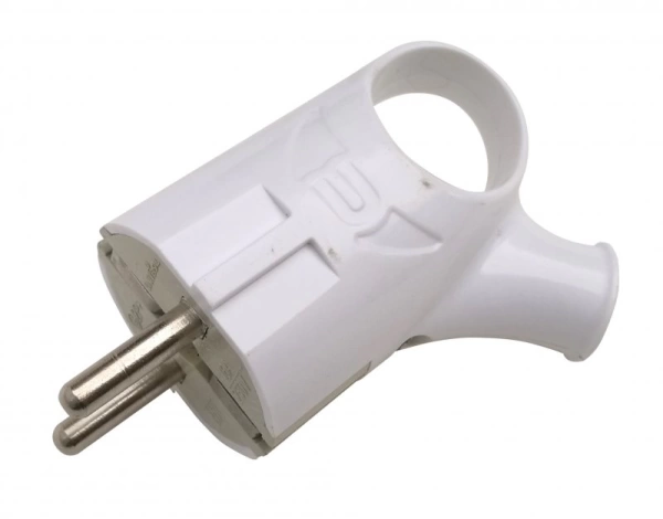  Вилка электр. угловая евро с кольцом 16А белая  /09124/