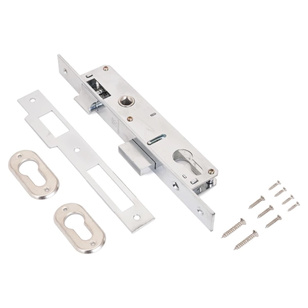  Замок врезной д/пластик. дверей АЛЛЮР ХРОМ, с/ролик, б/ручек /1233/