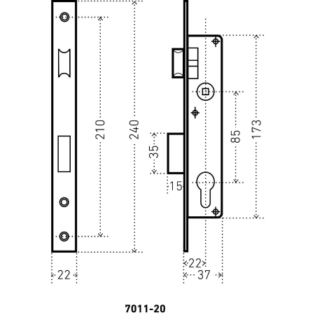  Замок врезной д/пластик. дверей АЛЛЮР ХРОМ, с/ролик, б/ручек /1233/